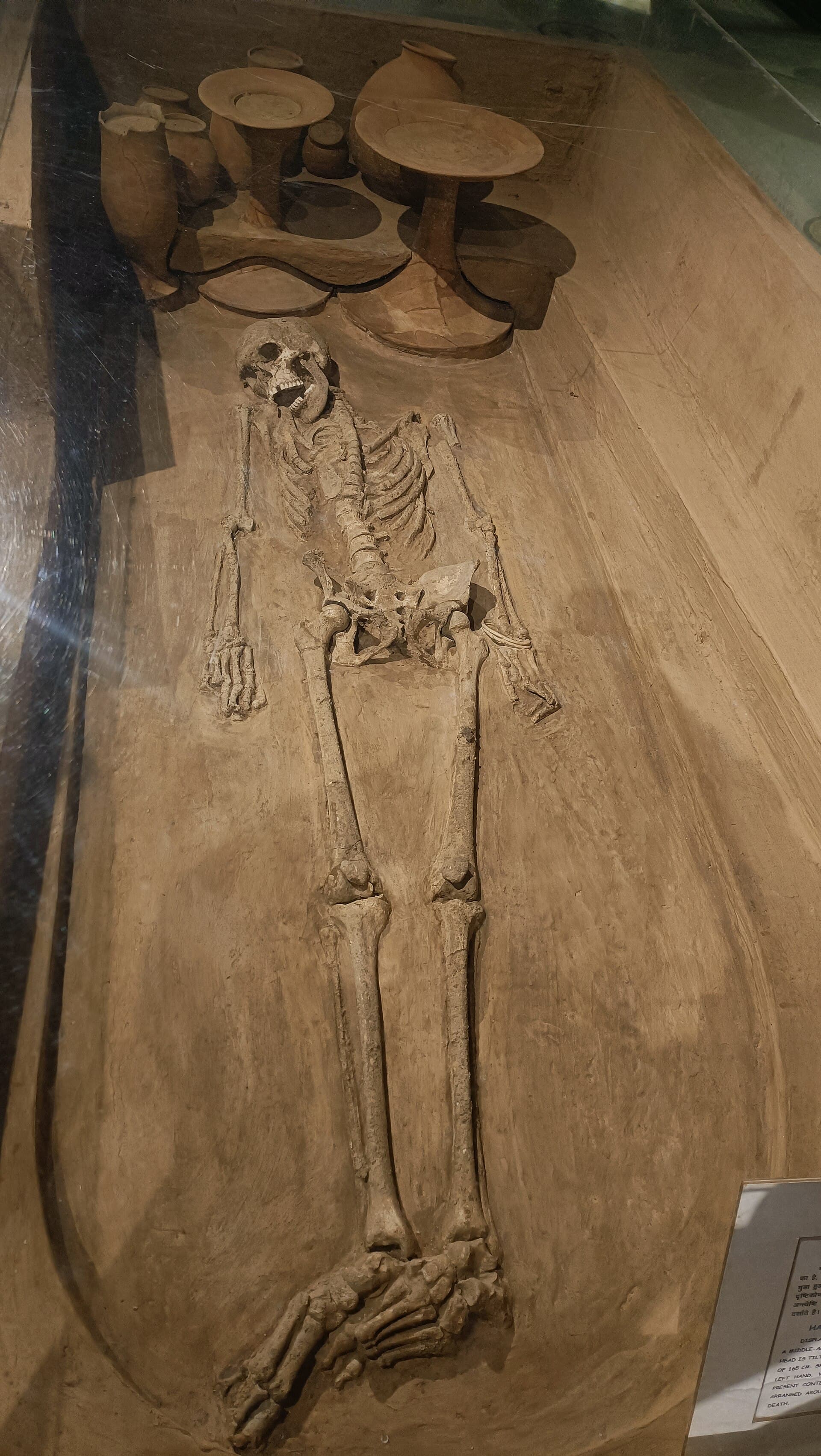 A Harappan burial at Rakhigarhi: a woman laid north to south, with pots beside her